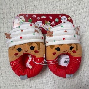 Squishmallows Gingerbread Slippers - Red, White, and Brown